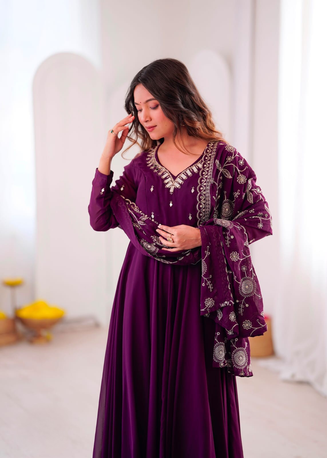 Heavy Faux Georgette Khatli Work With Real Mirror Anarkali Set